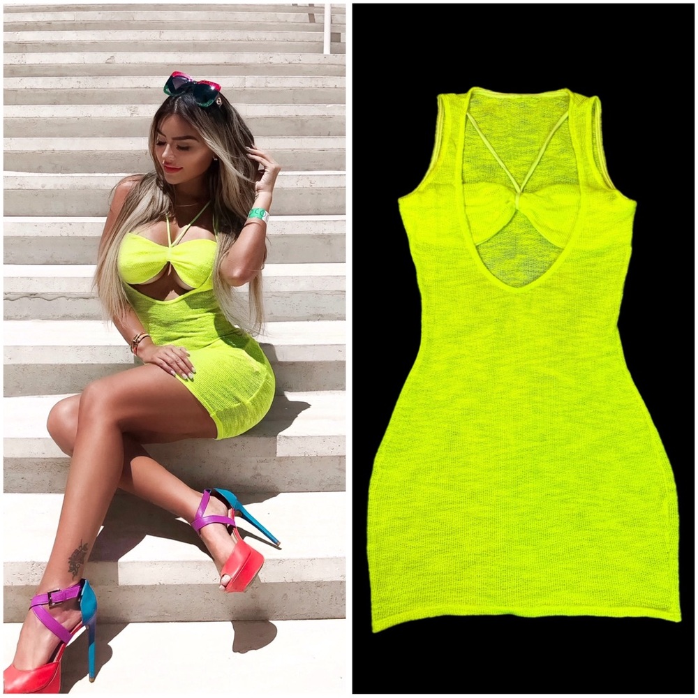 Neon Yellow Bikini Cover-Up Dress with Attached Top - Perfect Condition